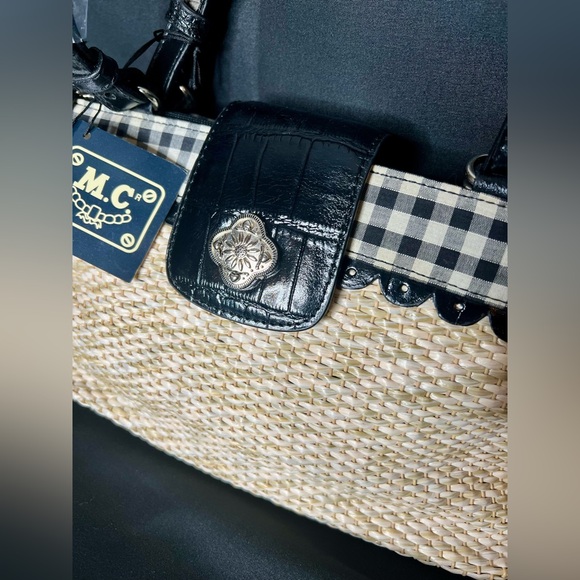 🤩 NEW ITEM! MC Marc Chantel Basket weave And Plaid Shoulder Bag Purse - Picture 2 of 10